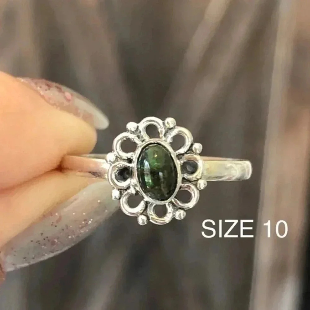 SIZE 10 Authentic Ethiopian Opal Solid 925 Sterling Silver Ring